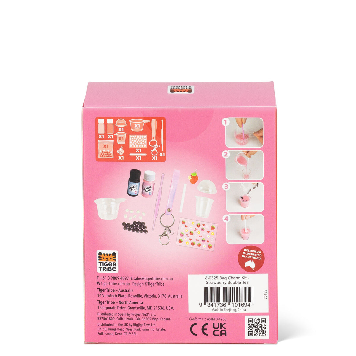 Tiger Tribe Bag Charm Kit - Strawberry Bubble Tea