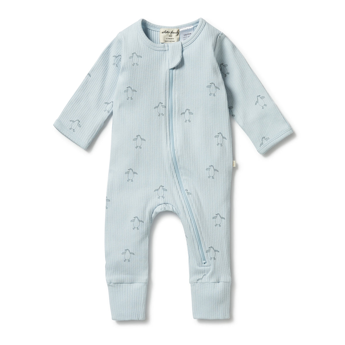 Wilson and Frenchy Organic Rib Zipsuit with Feet - Little Penguin