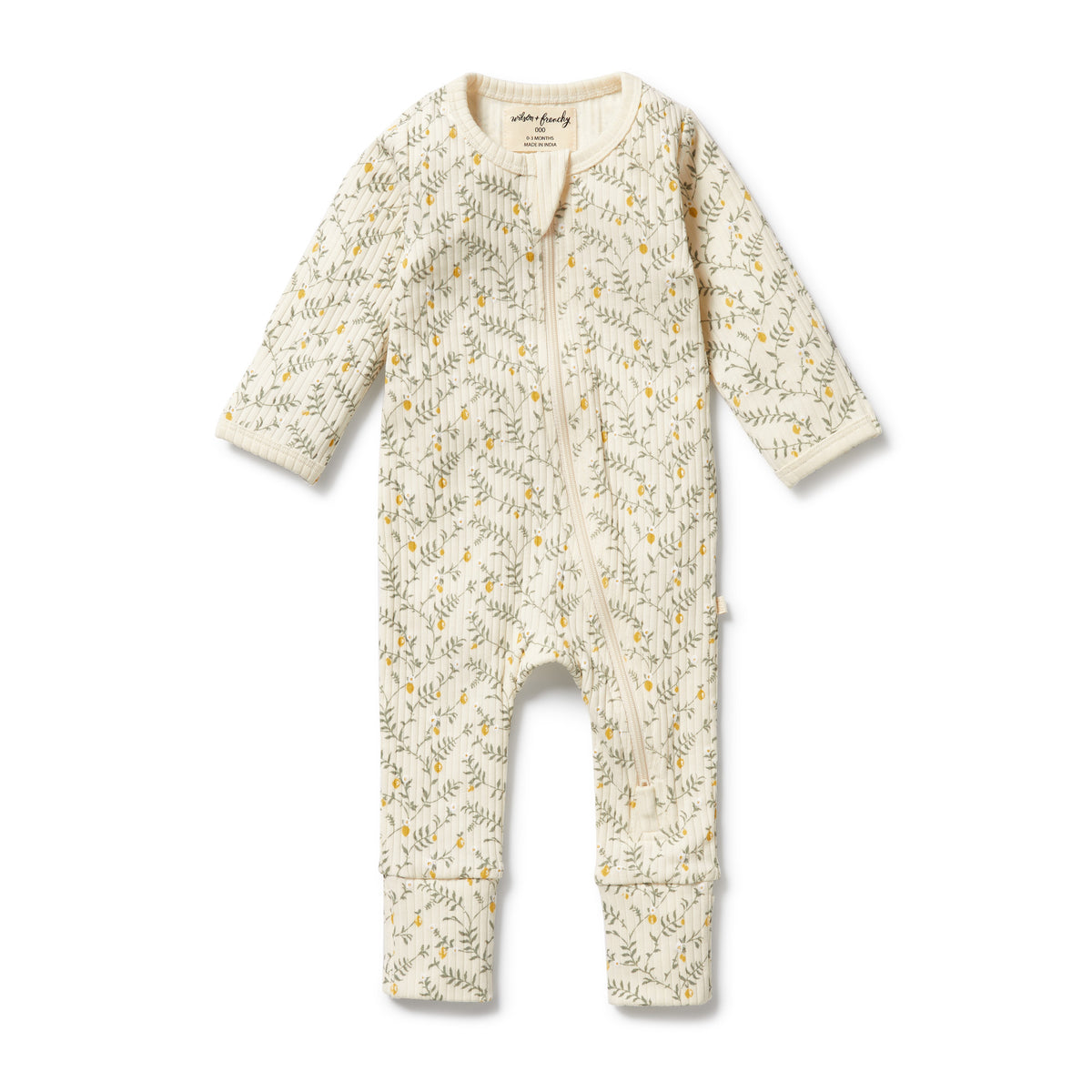 Wilson and Frenchy Lemon Leaf Organic Zipsuit with Feet