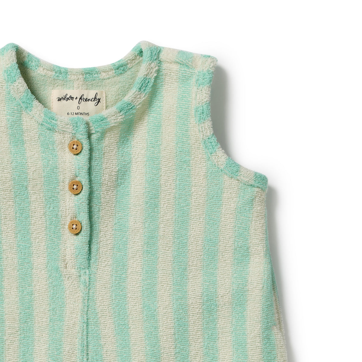 Wilson and Frenchy Seafoam Stripe Organic Terry Growsuit