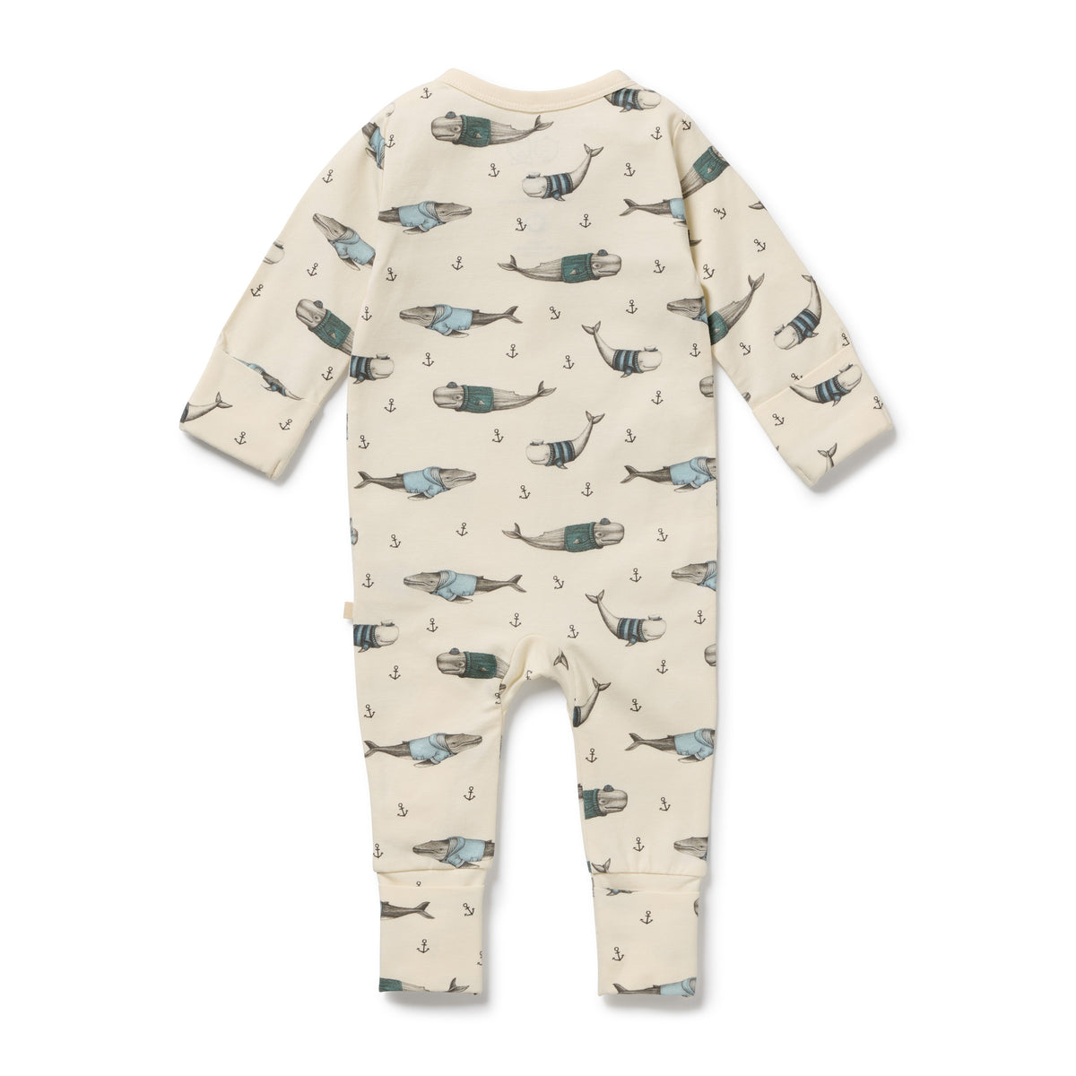 Wilson and Frenchy Woolly Whales Organic Zipsuit with Feet