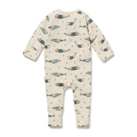 Wilson and Frenchy Woolly Whales Organic Zipsuit with Feet
