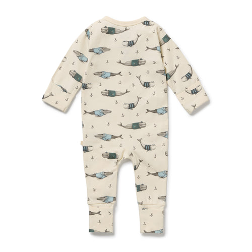 Wilson and Frenchy Woolly Whales Organic Zipsuit with Feet