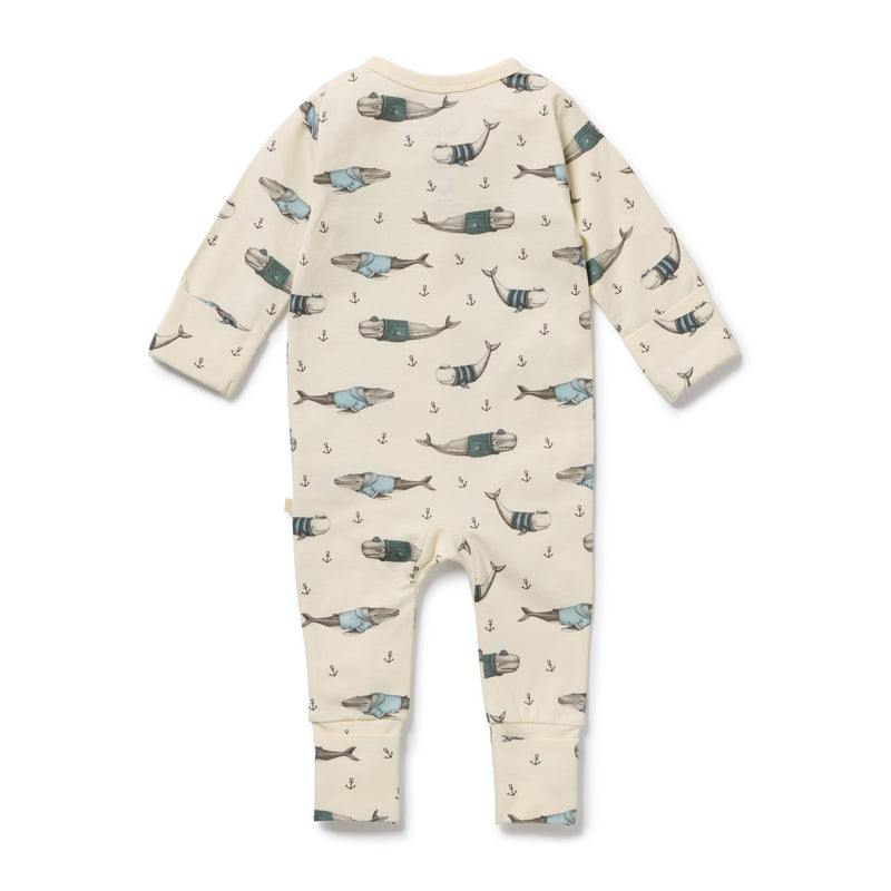 Wilson and Frenchy Woolly Whales Organic Zipsuit with Feet