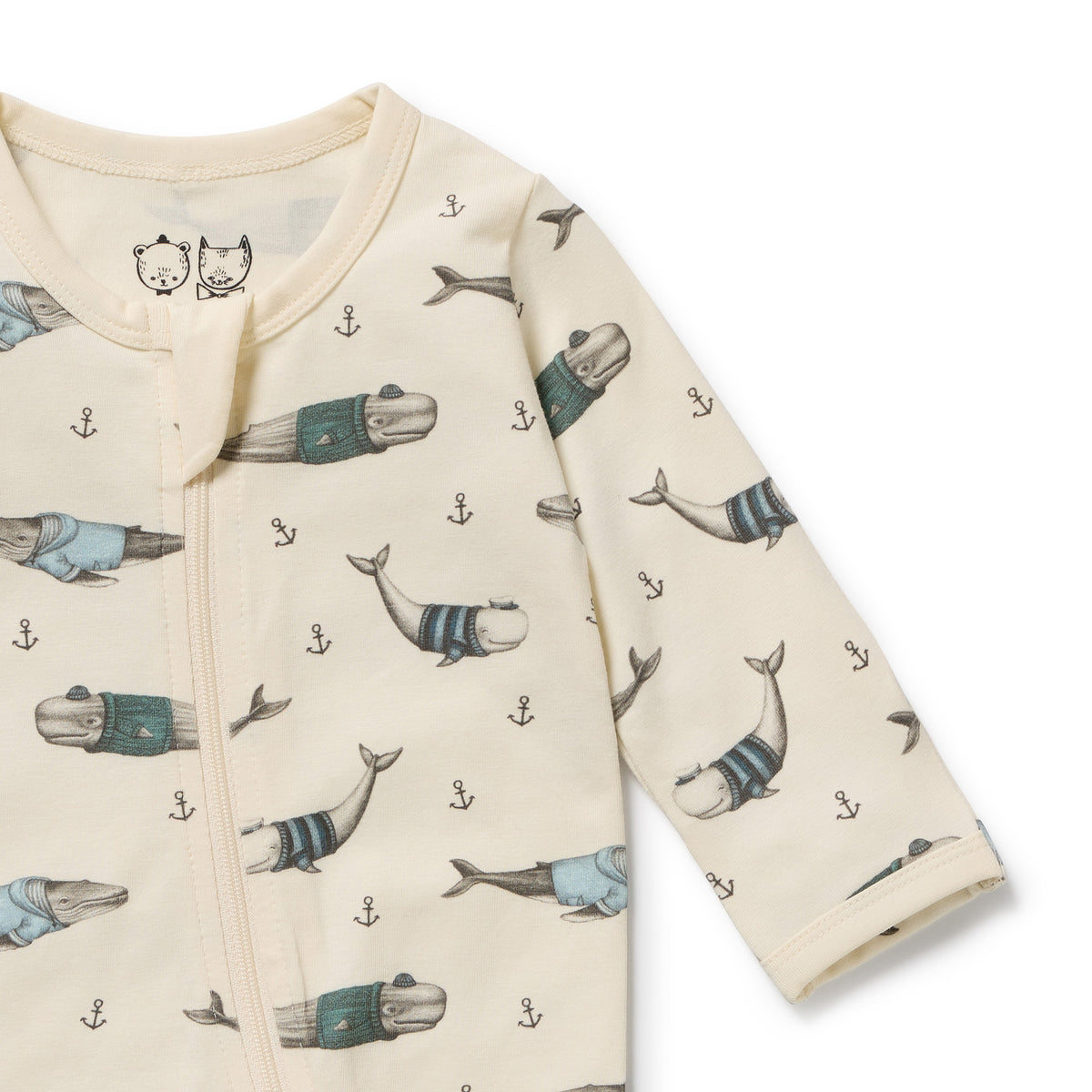 Wilson and Frenchy Woolly Whales Organic Zipsuit with Feet