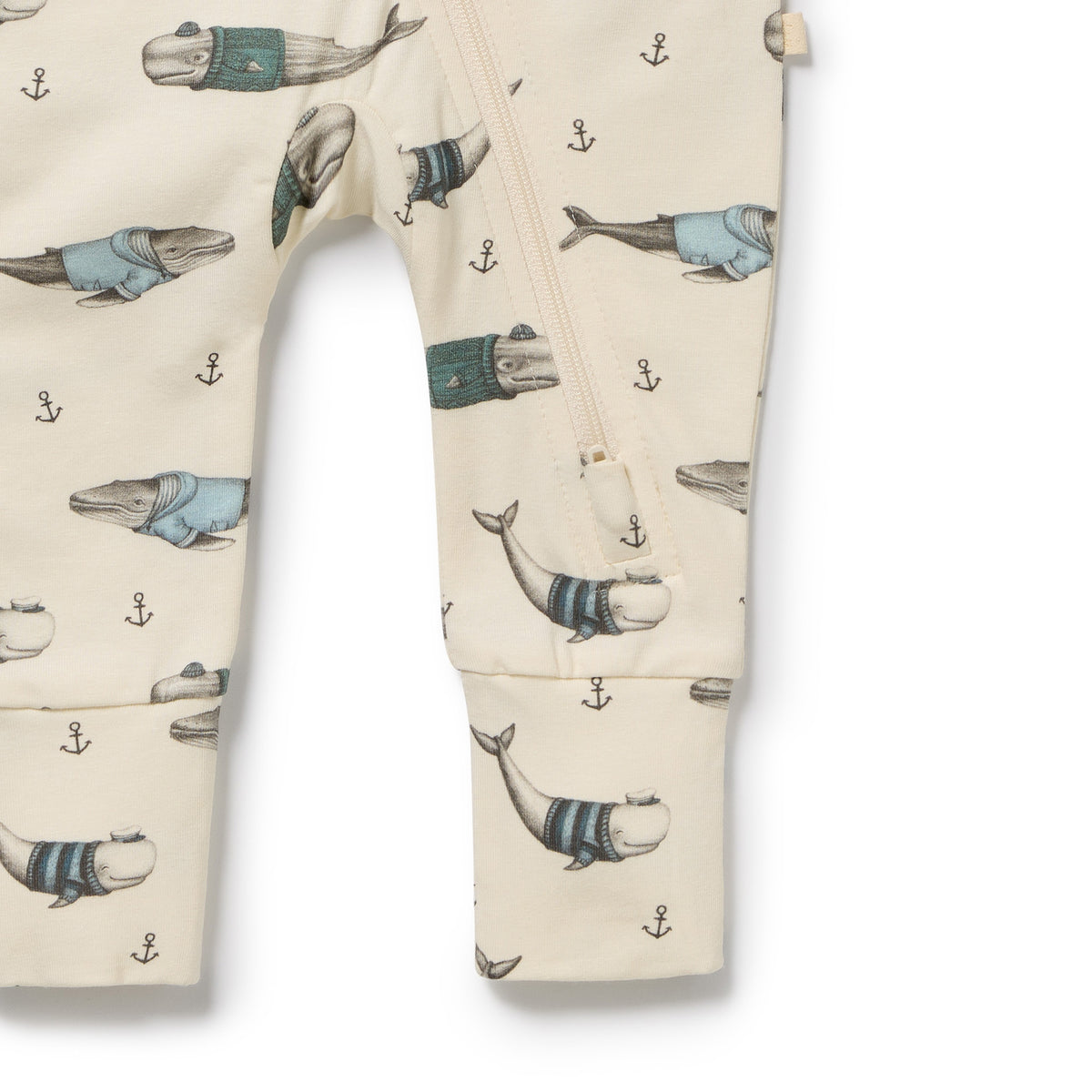 Wilson and Frenchy Woolly Whales Organic Zipsuit with Feet
