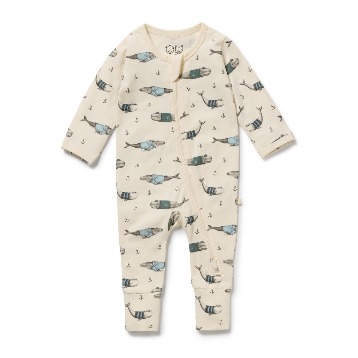 Wilson and Frenchy Woolly Whales Organic Zipsuit with Feet