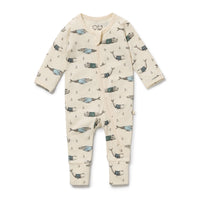 Wilson and Frenchy Woolly Whales Organic Zipsuit with Feet